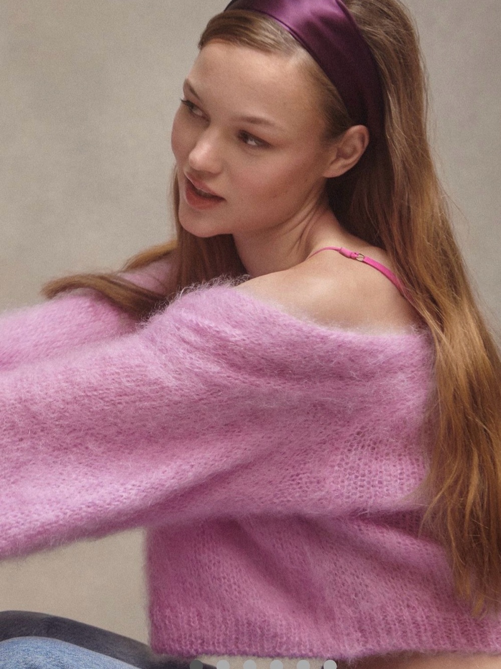 Anthropologie Off-the-Shoulder Fluffy Sweater in Lilac Pink